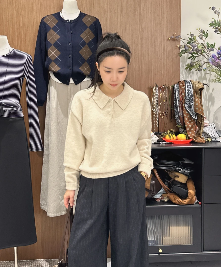 鑫燃Kiki 简约百搭polo领羊毛针织衫 5911 WU
