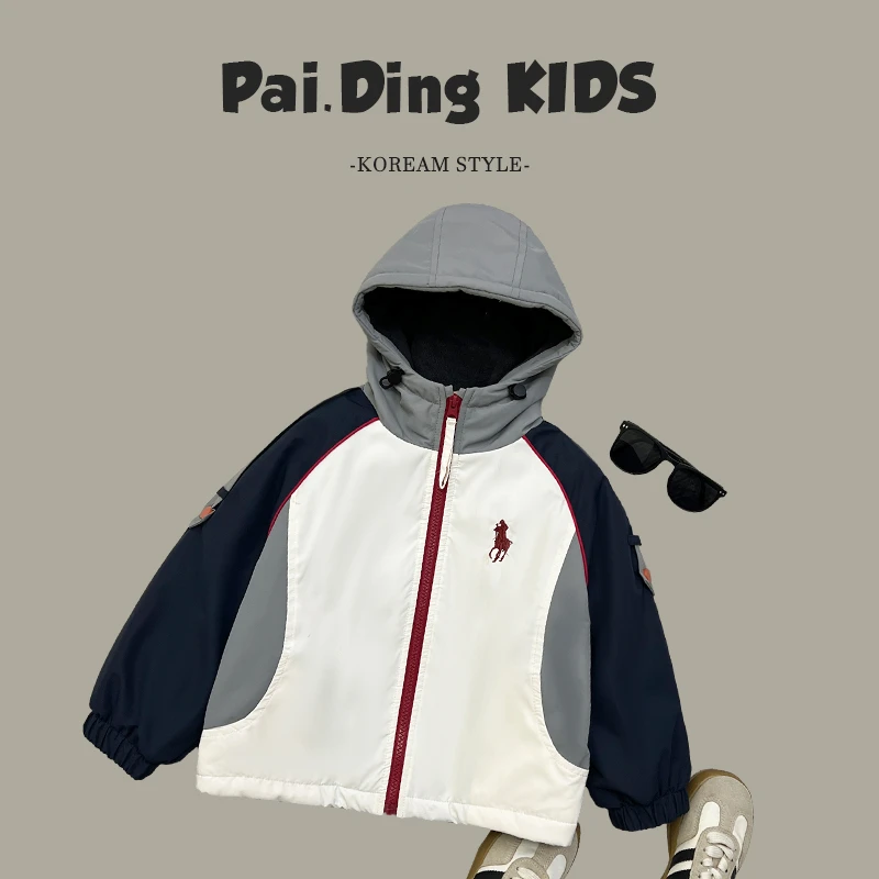 【Umi现货】冬装儿童韩版潮流潮流拼色个性宽松连帽外套HCXZ3594