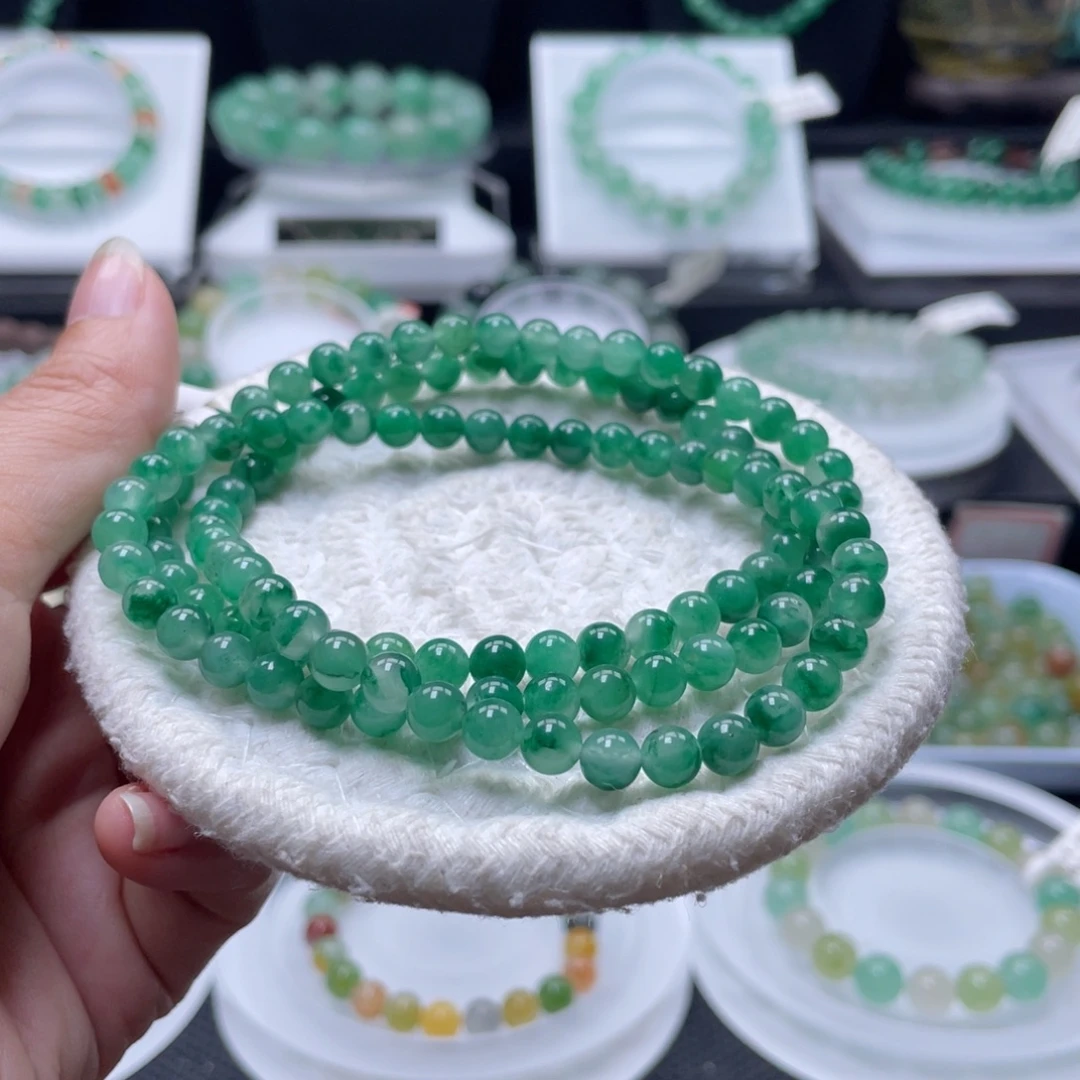 未镶嵌手串石英质玉（非洲翠）阳绿项链108颗，卡6