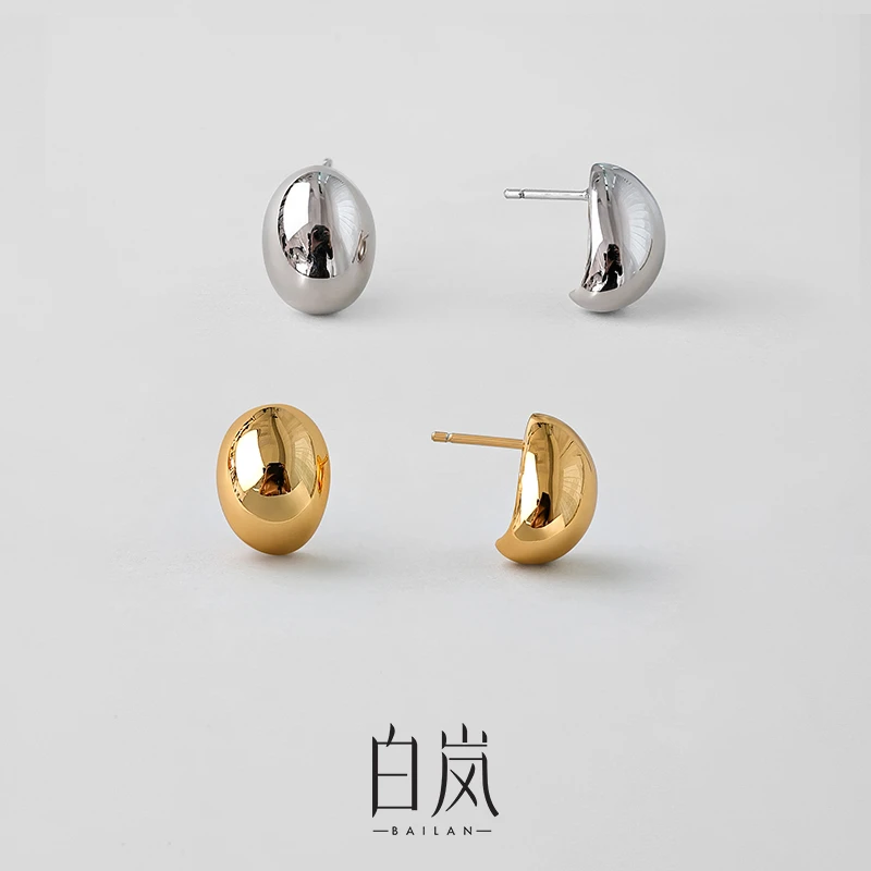 925银耳饰 白岚光面小银豆耳钉小众个性百搭简约设计感耳饰ED2781