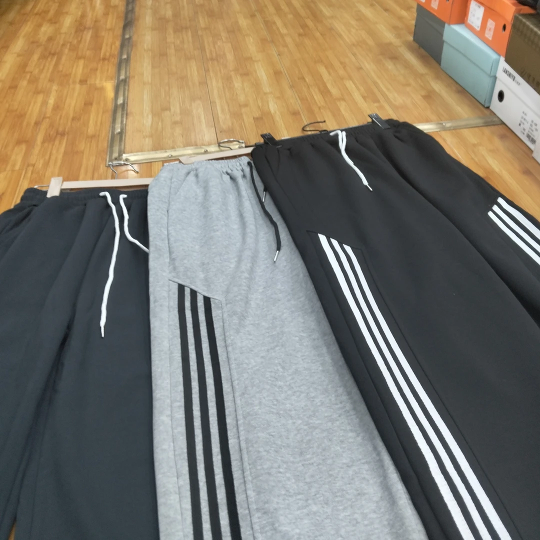 微弹力直筒休闲风直筒裤条纹卫裤针织夏季男女同宽松