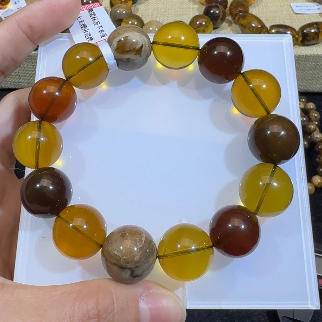 琥珀珠宝奇石未镶嵌16mm多宝单圈