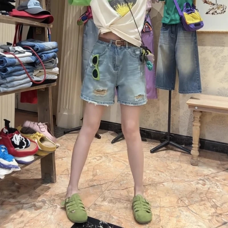 高腰大码百搭显瘦直筒牛仔短裤夏季爆款无弹破洞a字遮胯阔腿裤子