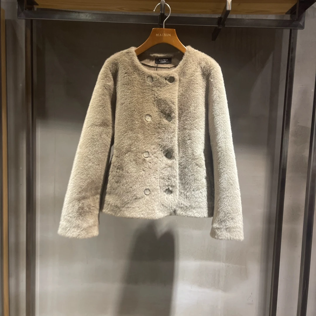 麦寻女装WASZQ006冬季正品军绿皮毛一体短款外套