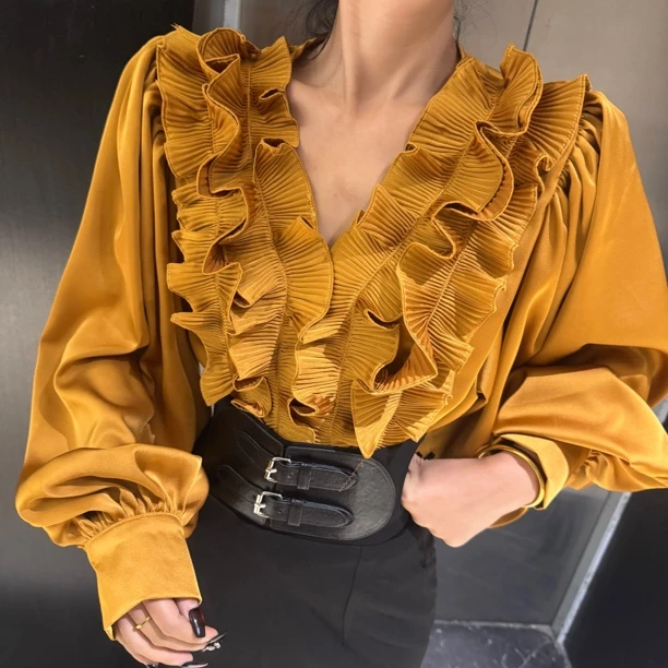 法式淑女风格独特荷叶边上衣时尚优雅女装显瘦春季气质小众长袖