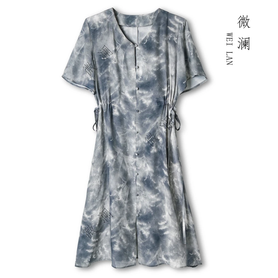 【水墨画】2025春夏新款04双绉桑蚕丝连衣裙弹力缎DL5036-2