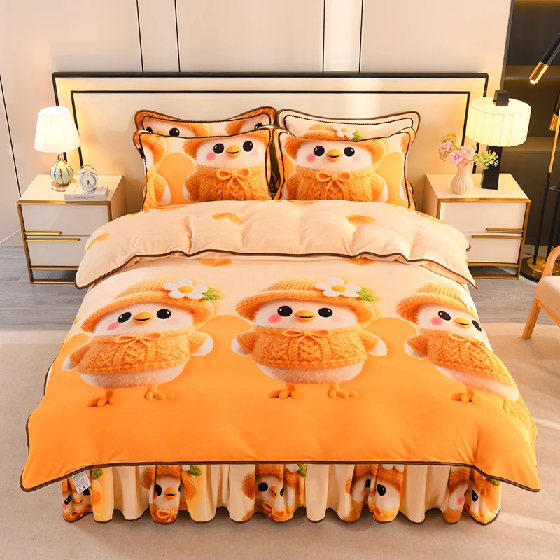 2025秋冬牛奶绒四件套加厚保暖双面绒被套加绒床裙家纺床上用品