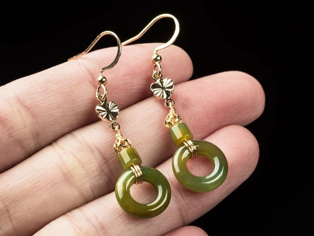 天然黄翡翡翠A货爱心甜甜圈耳钩耳坠（同款多样性发货一）