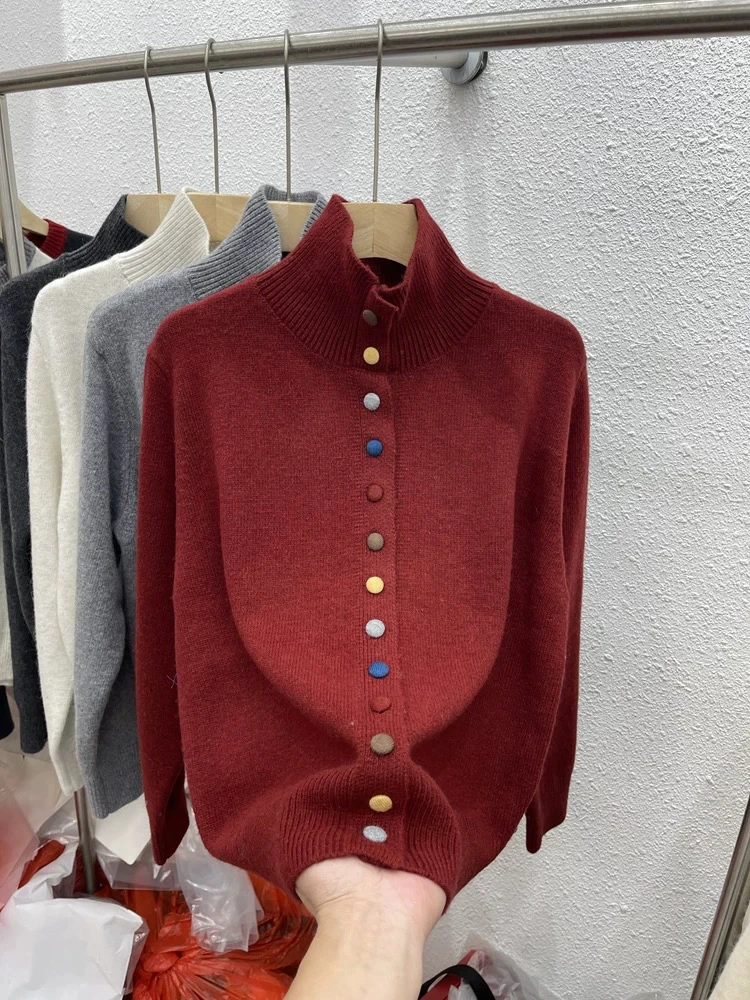 加厚半高领半开领百搭秋冬打底衫纯色毛针织衫女上衣冬季