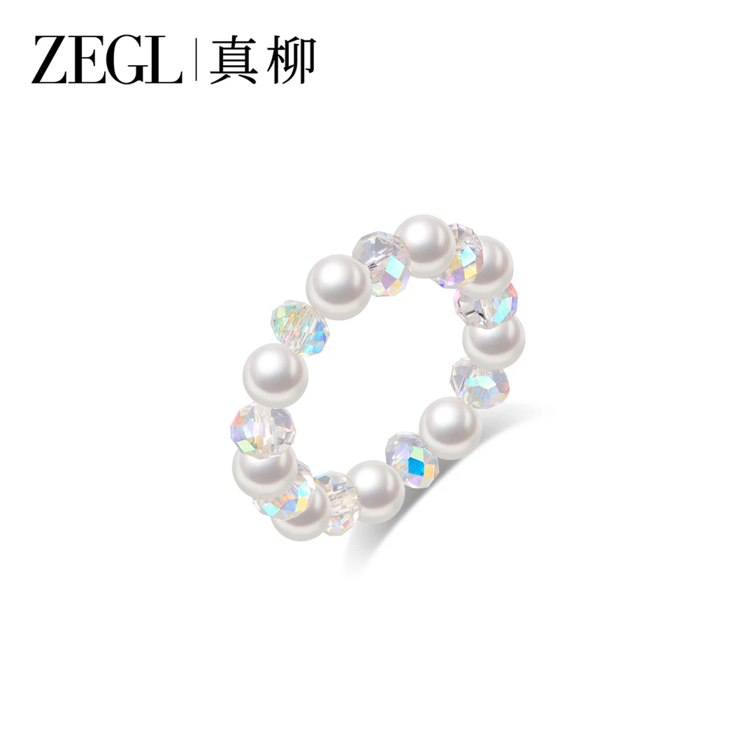 ZEGL 镀K金【海月流光】法式戒指女小众设计轻奢精致串珠素圈尾戒