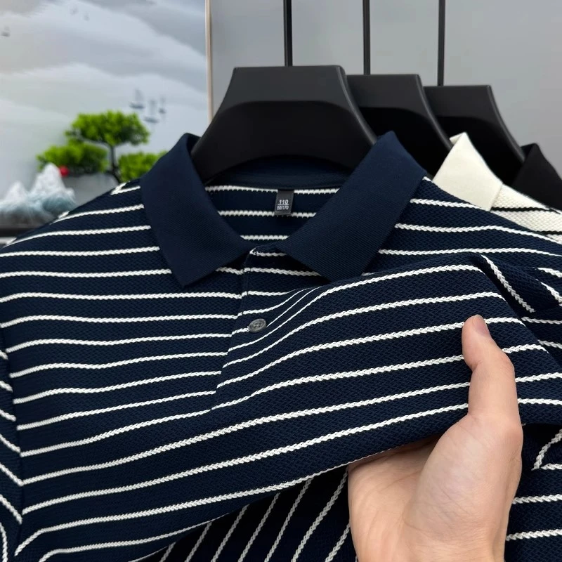 ZaSaFran横条纹短袖t恤男士带领保罗polo衫夏季新款高端半袖上衣