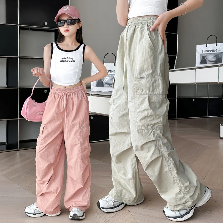 女童工装裤夏季6-12岁中大童女孩防蚊裤夏天长裤休闲时髦速干裤