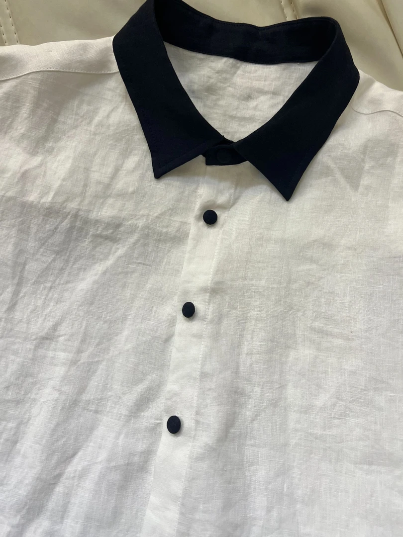 G783 思100%亚麻纯色衬衫新款透气轻薄男士商务polo短袖翻领