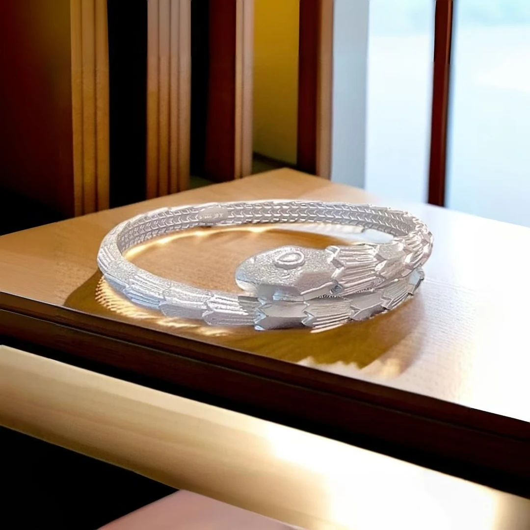 足银手镯 【精工】足银9999鳞片蛇形手镯开口纯银镯子设计感精美