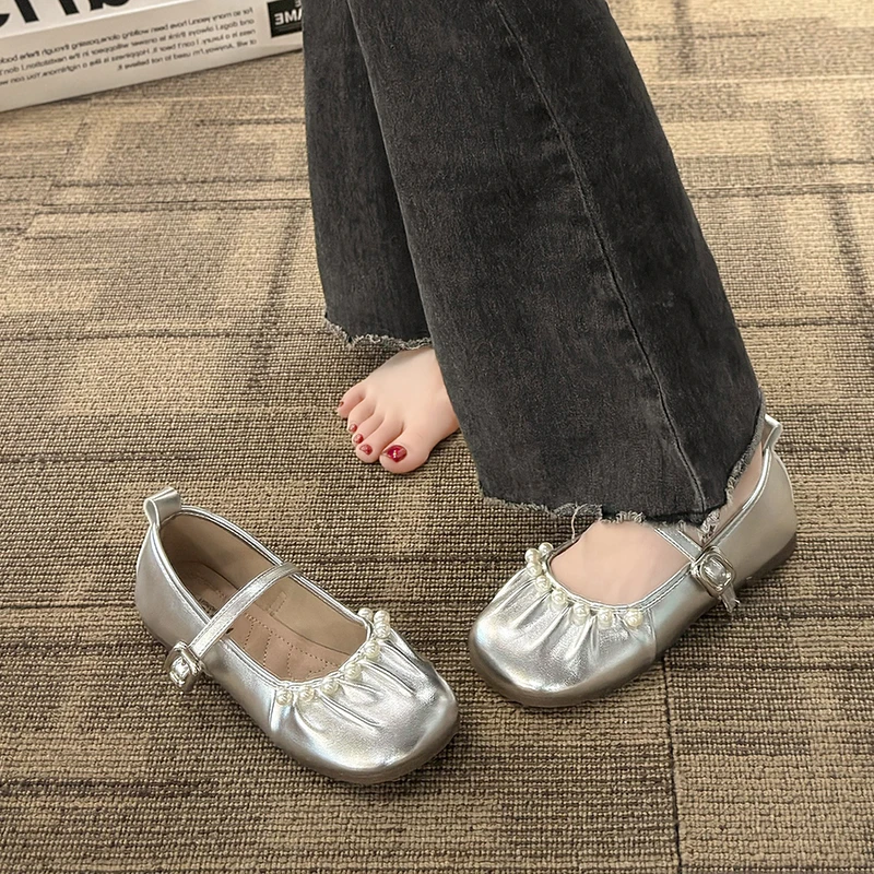 复古小香风银色玛丽珍女鞋2025春夏新款浅口软底单鞋配裙子晚晚鞋