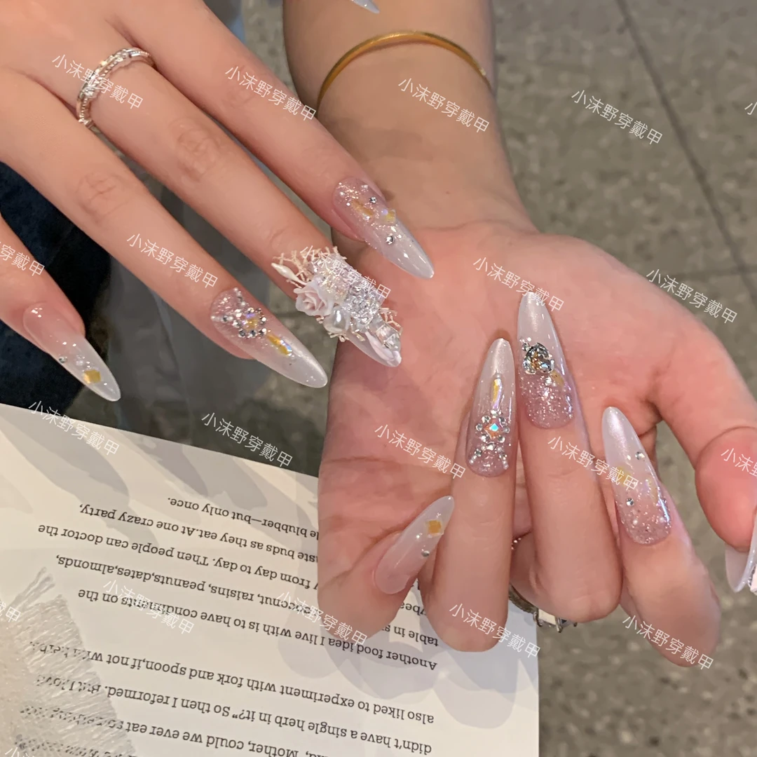 【甜慕斯】小沫野穿戴甲粉色玫瑰花堆钻爆闪氛围气质显白百搭美甲~~
