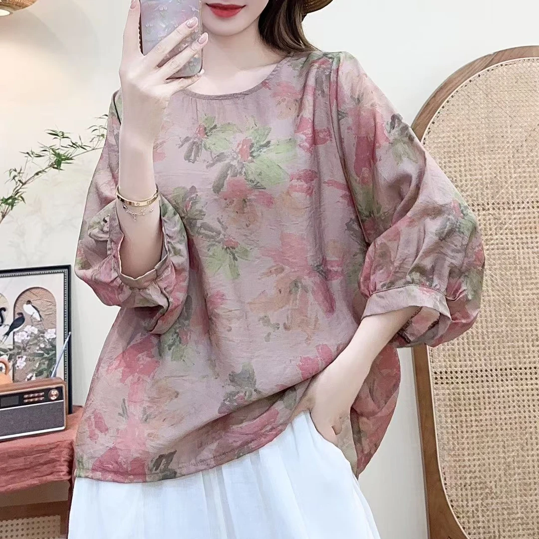 7040新款夏季优雅减龄碎花宽松显瘦T恤QZ