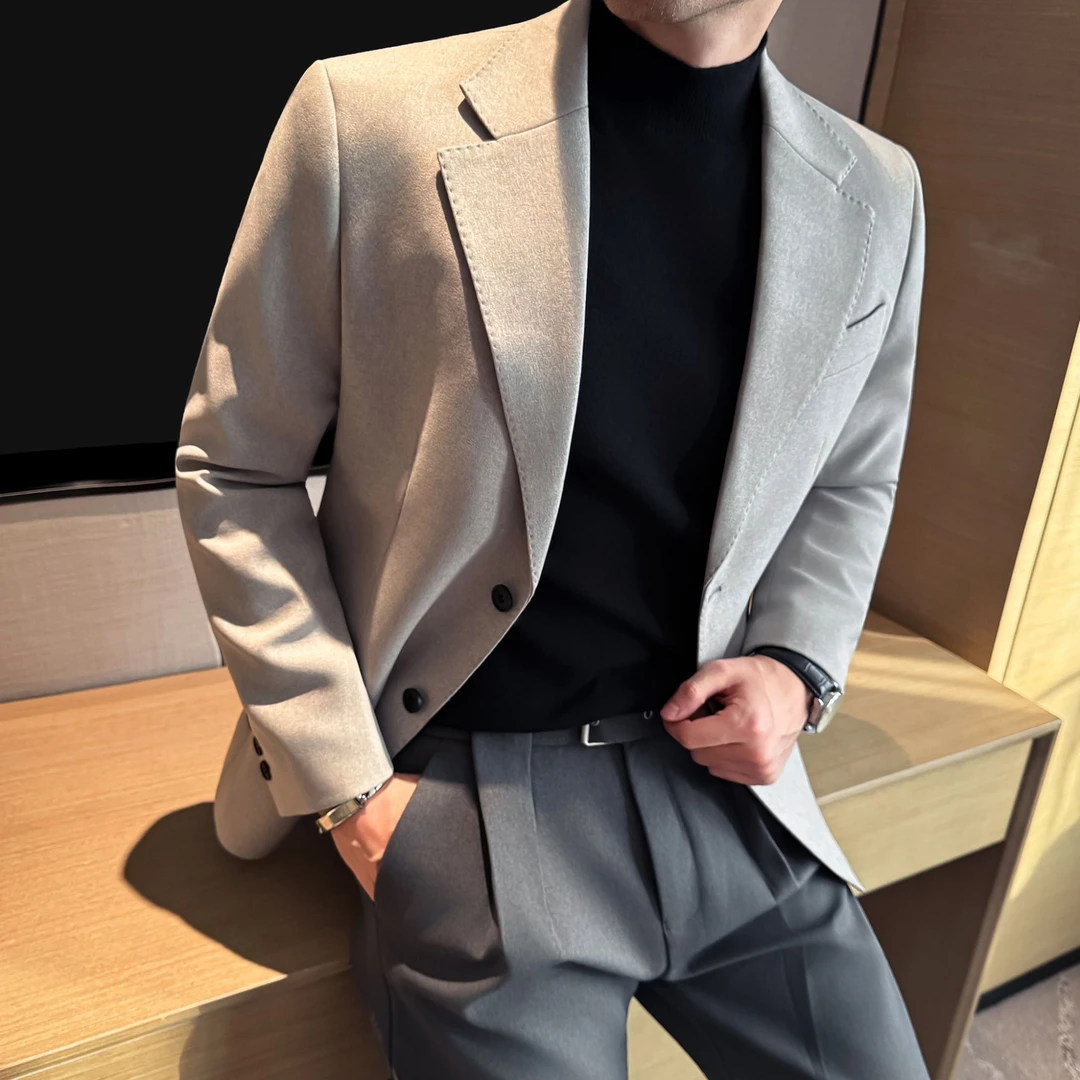 男士西服上装韩版免烫长袖秋季休闲秋冬潮流双开叉痞帅英伦单西服