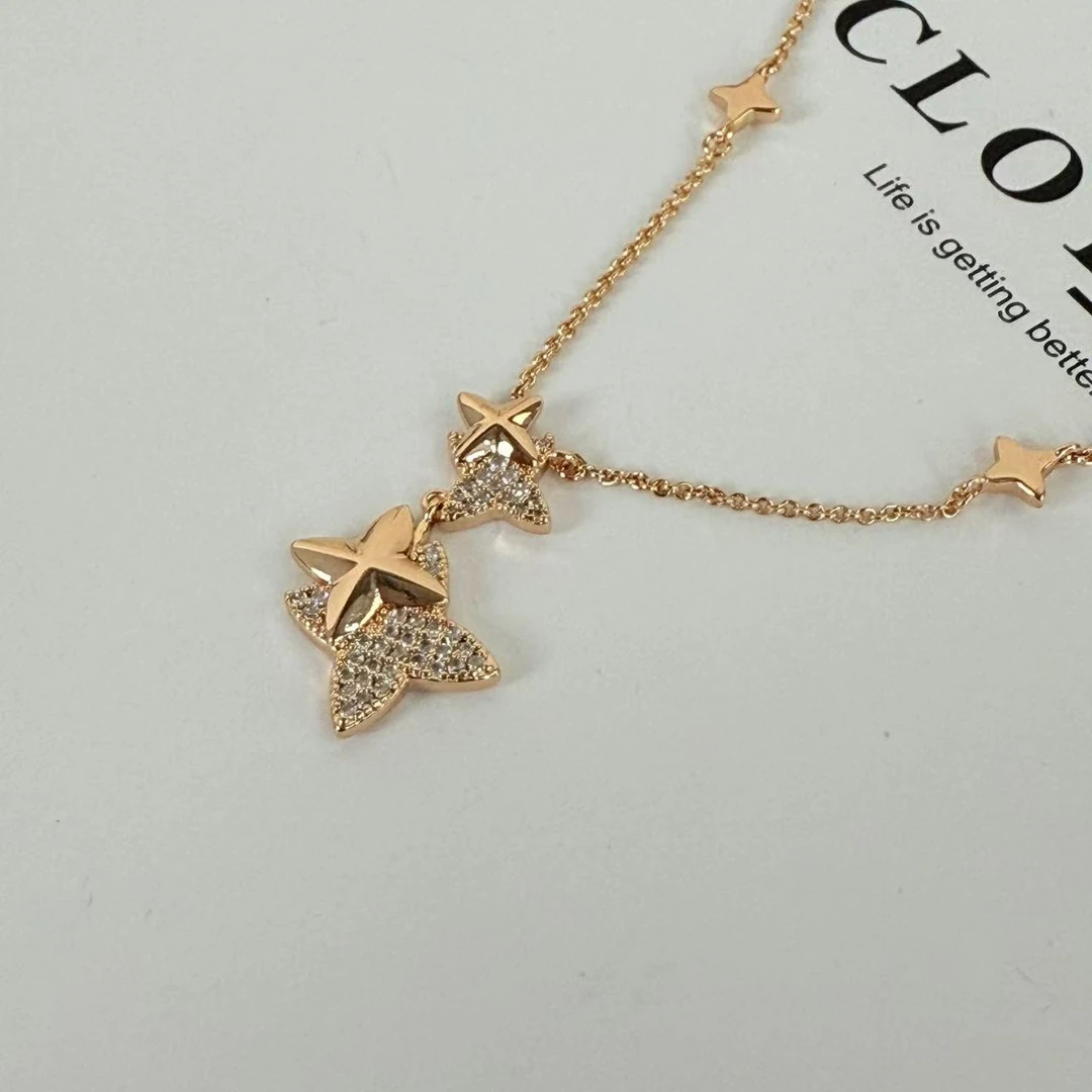 合金项链 9585号36233#时尚百搭双星设计气质镶嵌质感项链（预）