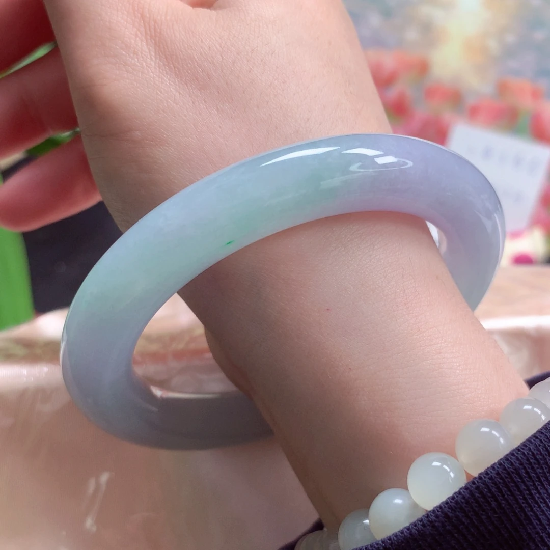 翡翠未镶嵌手镯42胖圆冰胶梦幻春彩