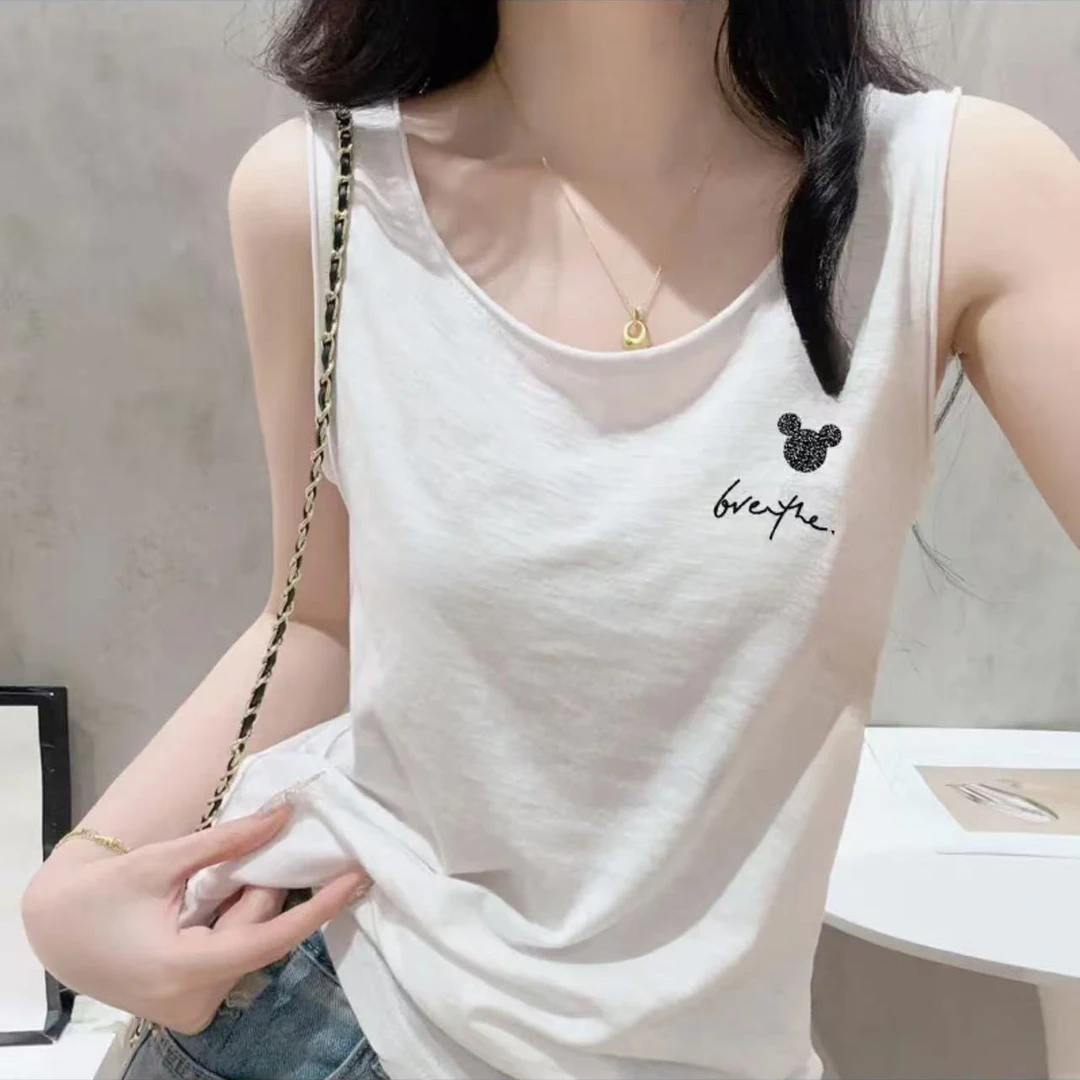 圆领背心夏季无袖宽松吊带欧美风打底宽松型显瘦白色2025内搭纯色