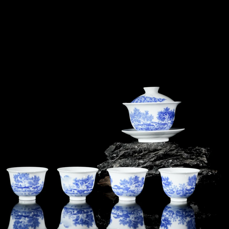 【墨舍名窑】九段烧/妙手青花江南山水套组 jd720