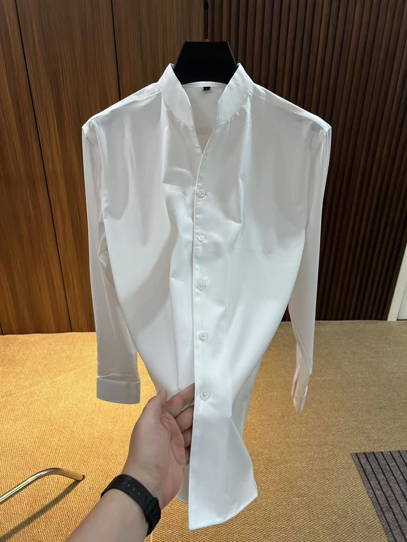 男士秋季新款V领衬衣简约百搭