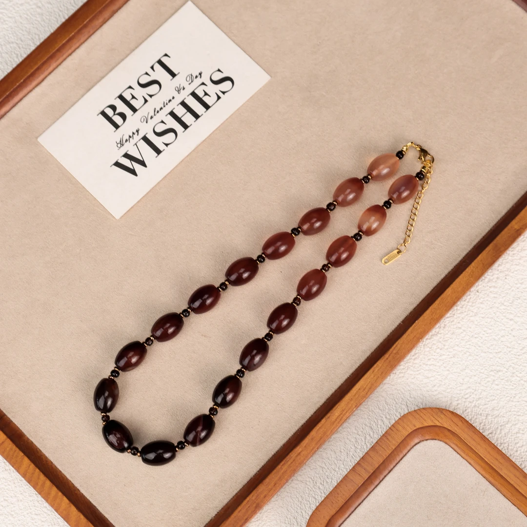 LZ3932天然玛瑙琥珀色深咖色枣珠玛瑙渐变色