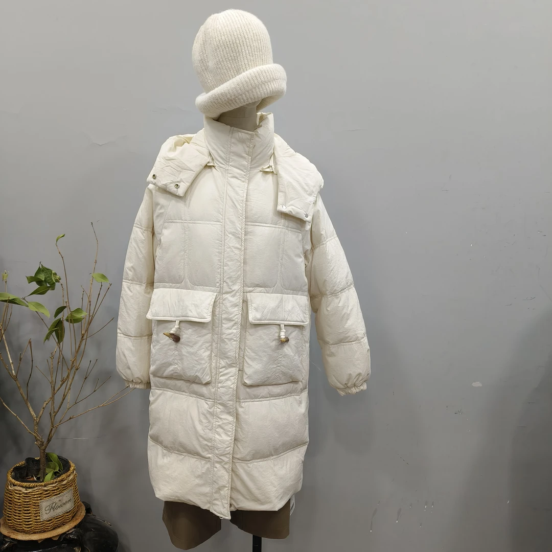 长款女装韩版百搭休闲加厚连帽中长款抽绳简约冬季