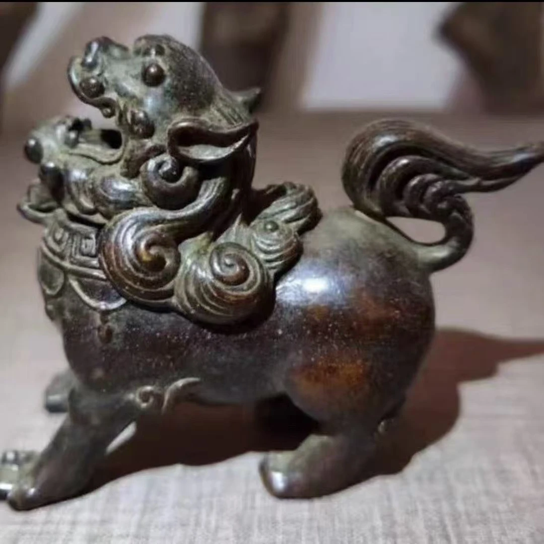 做旧黄铜瑞兽居家书房古典装饰铜摆件（安全保险50天前五加急）