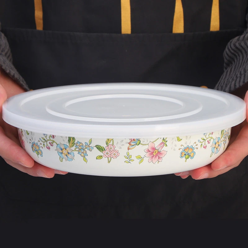 欧丽家珐琅搪瓷碗老式搪瓷泡面碗带盖汤碗带盖煮面碗有盖圆形面碗