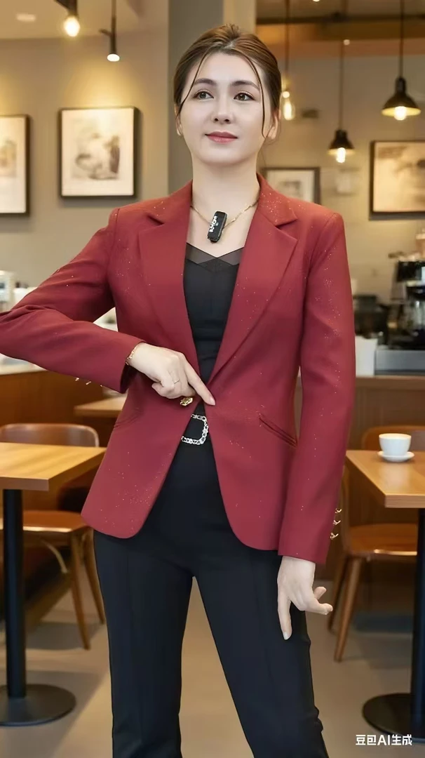 高档酒红色极简风时尚显瘦西装春秋季一粒扣小个子短款长袖女