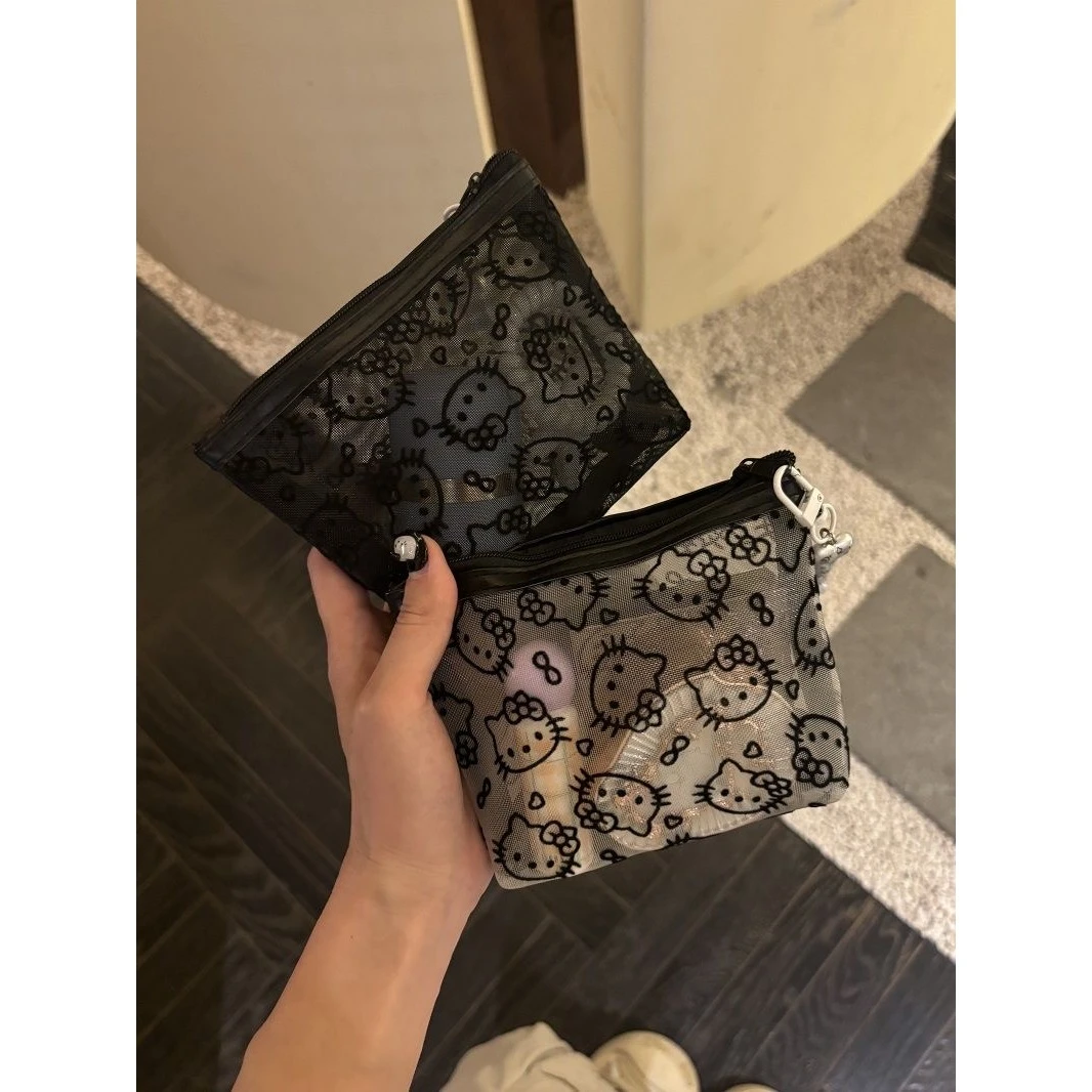 透明网纱kitty补妆包便携外出化妆包收纳旅行装实用零钱包耳机包