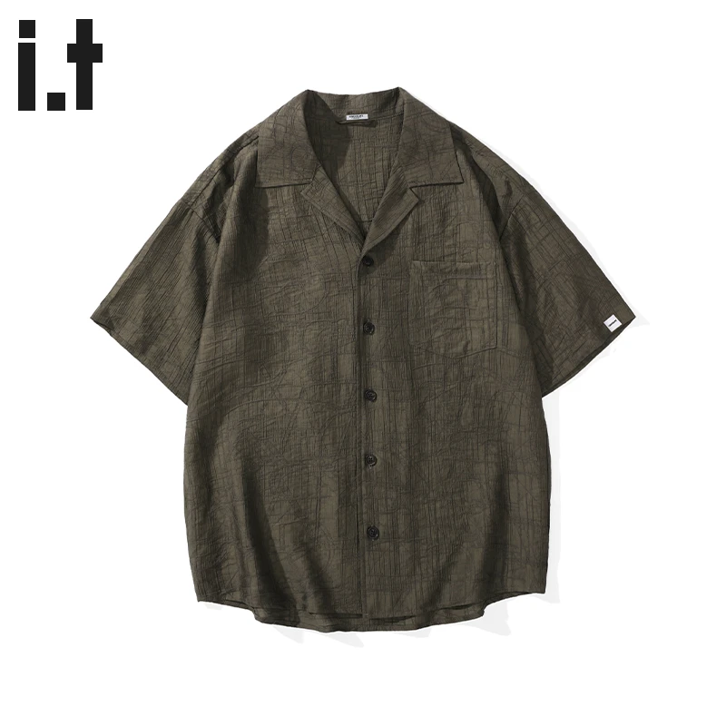 i.t:CHOCOOLATE夏季潮牌短袖衬衫男2025新款宽松休闲薄款翻领衬衣