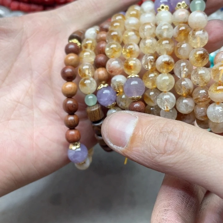 玛瑙/玉髓合金珠宝半成品一条8mm黄塔晶手串