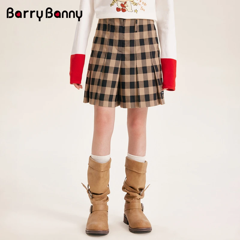 BarryBanny儿童格子半身裙洋气短裙美拉德色系A字裙学院风裙裤