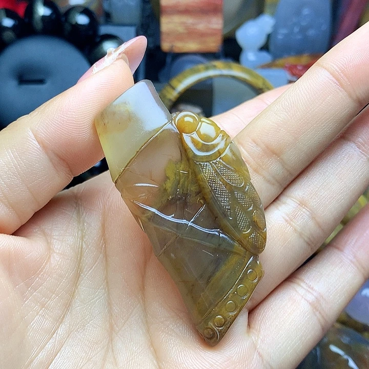 硅化玉未镶嵌吊坠(不含链)玉雕竹节玉蝉