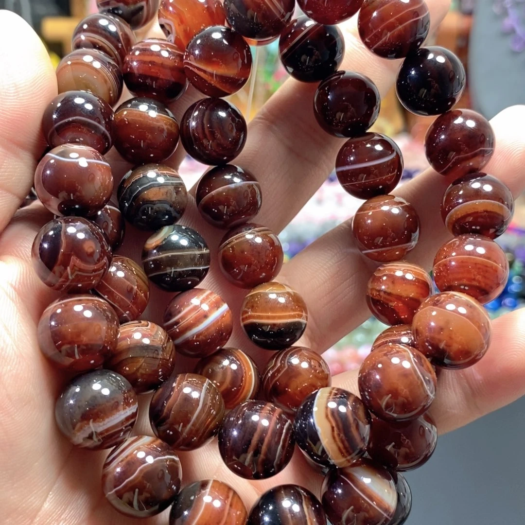 玛瑙/玉髓足银镀金镶嵌珠宝半成品黑金缠丝玛瑙一条卡14mm