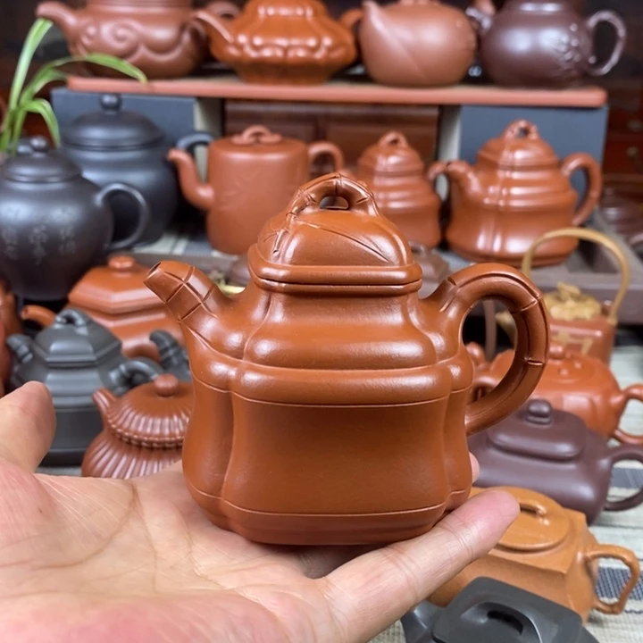 紫砂茶壶四方竹鼎150-200-260-350 cc原矿赵庄朱泥特价