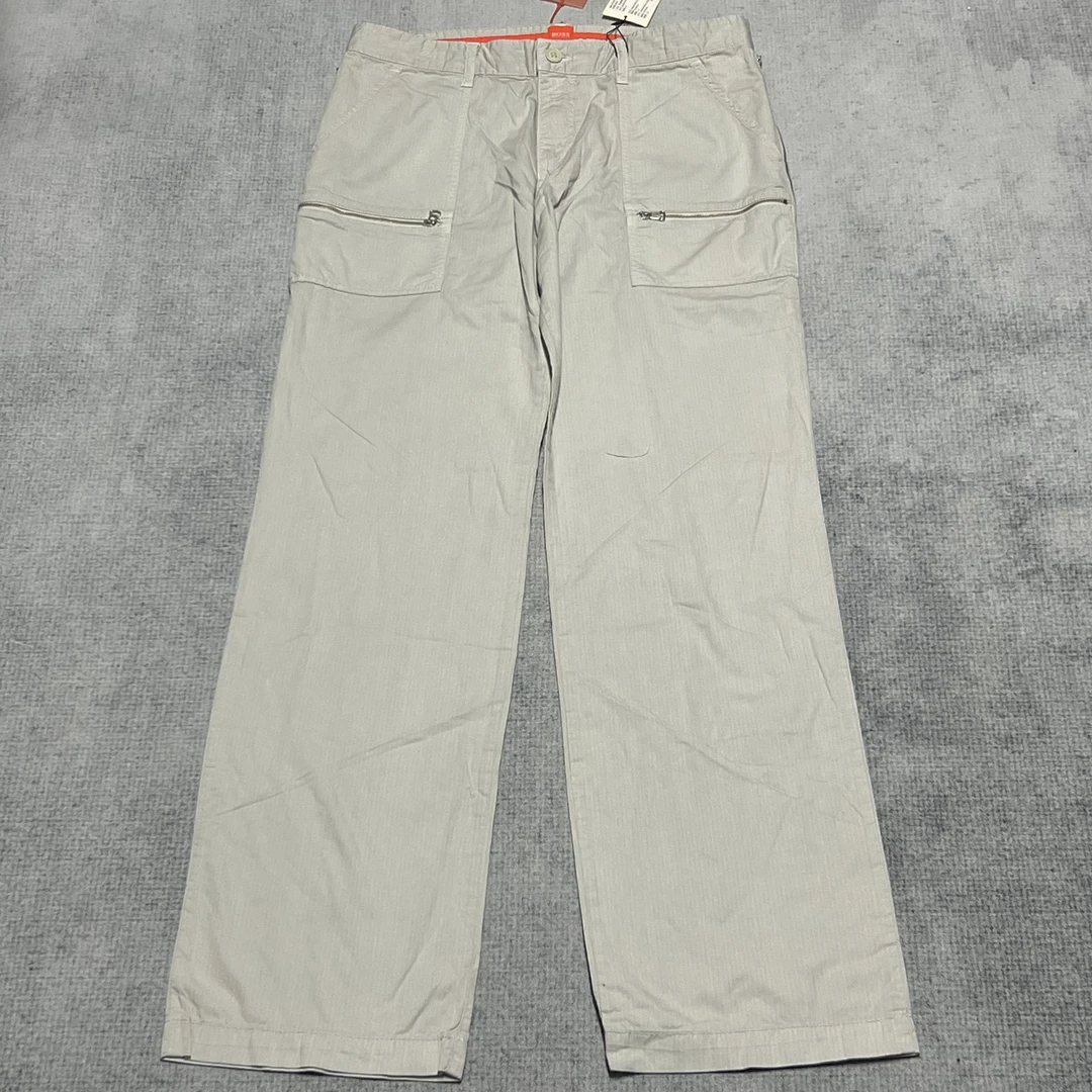 未使用 HugoBoss/雨果博斯 米白拉链口袋休闲裤/50码/86腰围