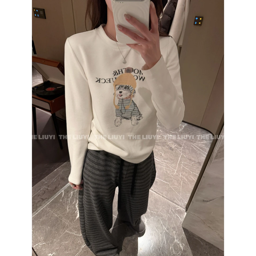 【LIUYI】百搭加绒正肩显瘦小狗羊毛T恤51204B1