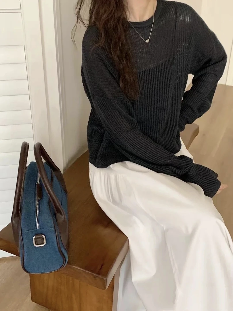 夏季镂空薄款针织衫慵懒风棉麻2025新款长袖防晒罩衫上衣百搭显瘦