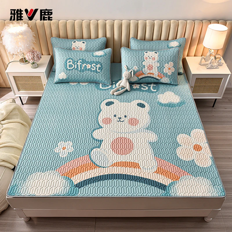 V/雅鹿新款卡通乳胶凉席儿童学生单人双人加厚凉席两件套三件套