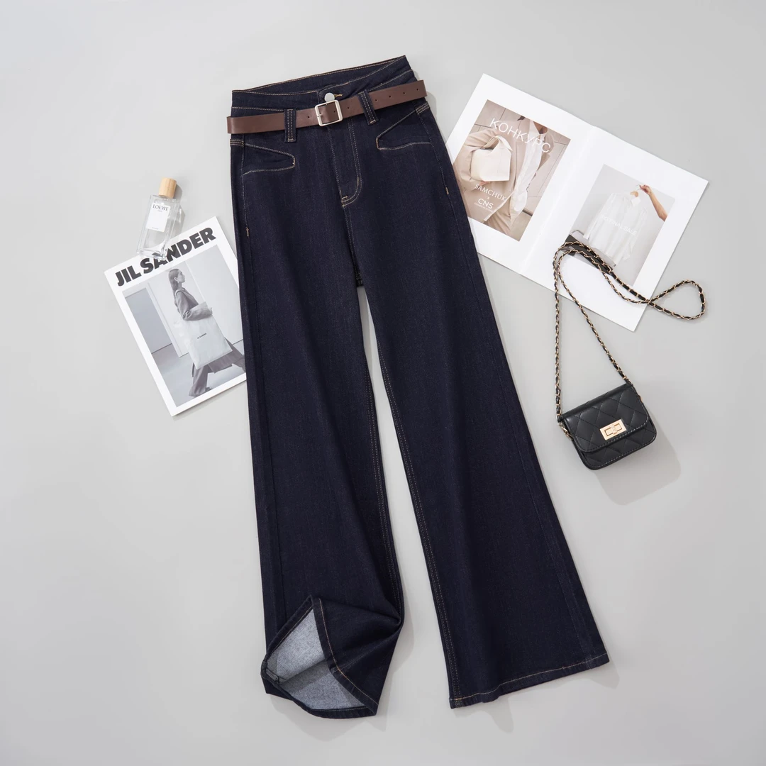 早秋【时尚绑带款】防褪色高腰窄版微喇牛仔裤百搭显瘦女裤1003