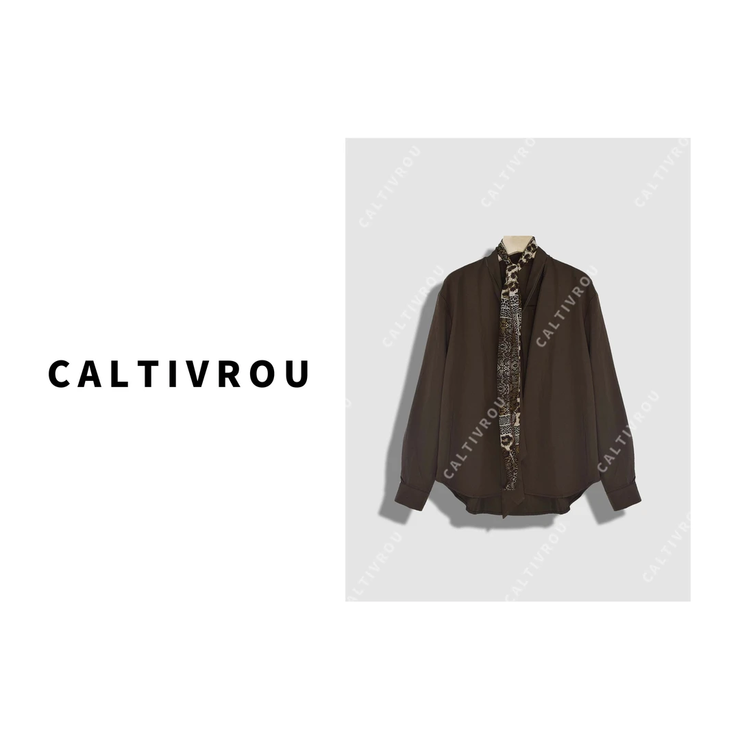Caltivrou简约百搭丝巾长袖衬衫-Y18602W