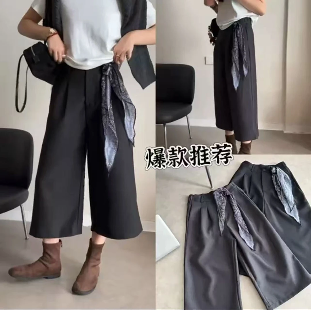 欧货丝巾系带直筒裤817