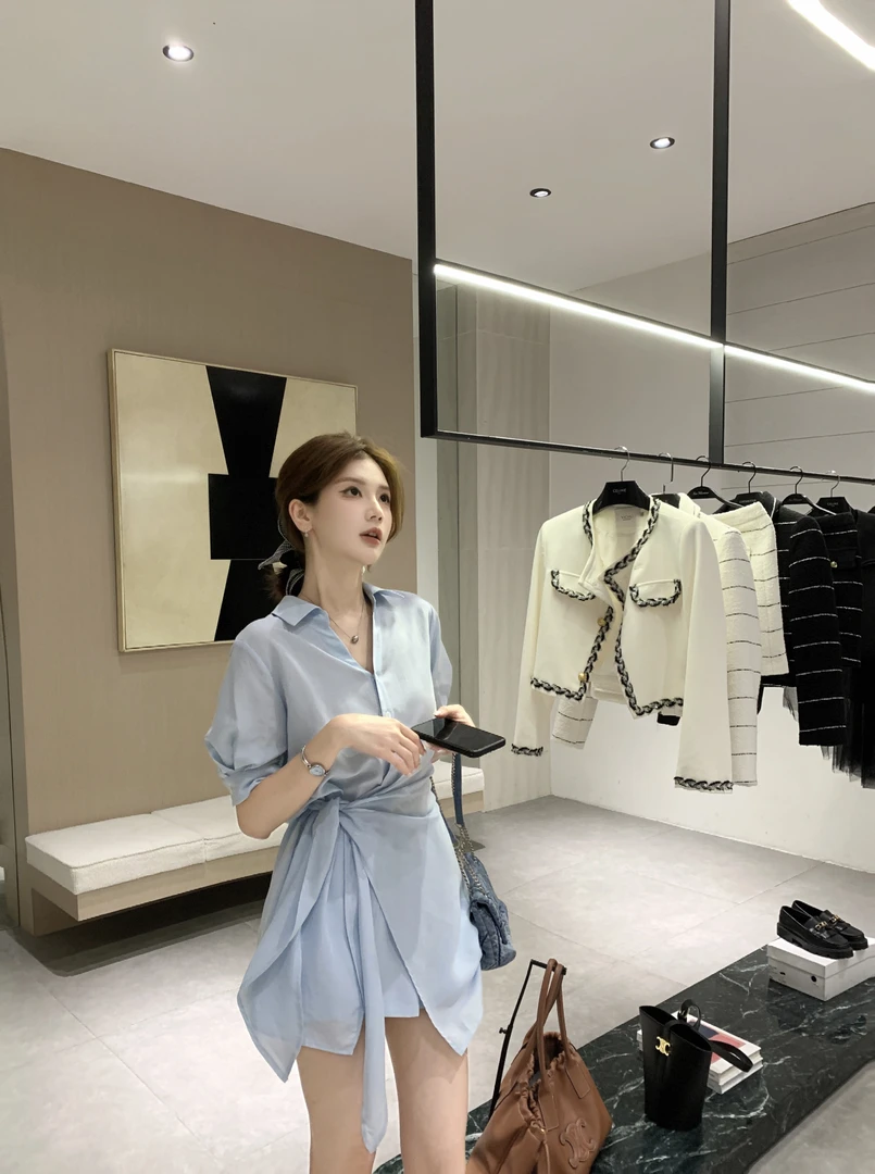 芝士Cheese 迈阿密海岸 夏季衬衫短袖上衣+松紧腰短裤时尚套装