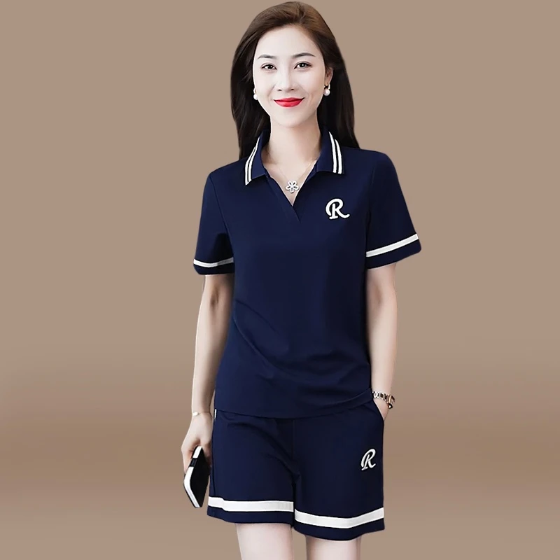 小个子妈妈夏装休闲短裤运动套装女2025新款中老年夏季短袖t恤衫