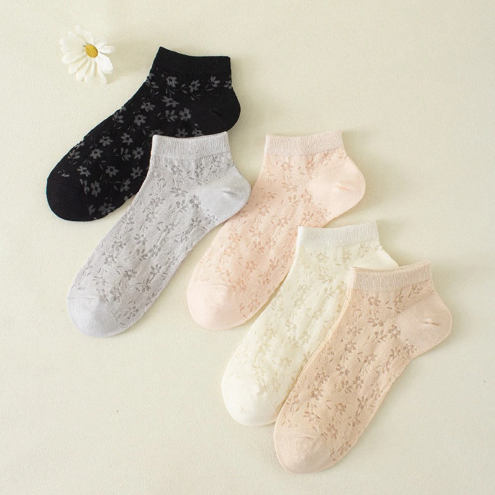 夏季透气短袜女士浅口低帮学生船袜夏天薄款网眼蕾丝短筒轻薄袜子