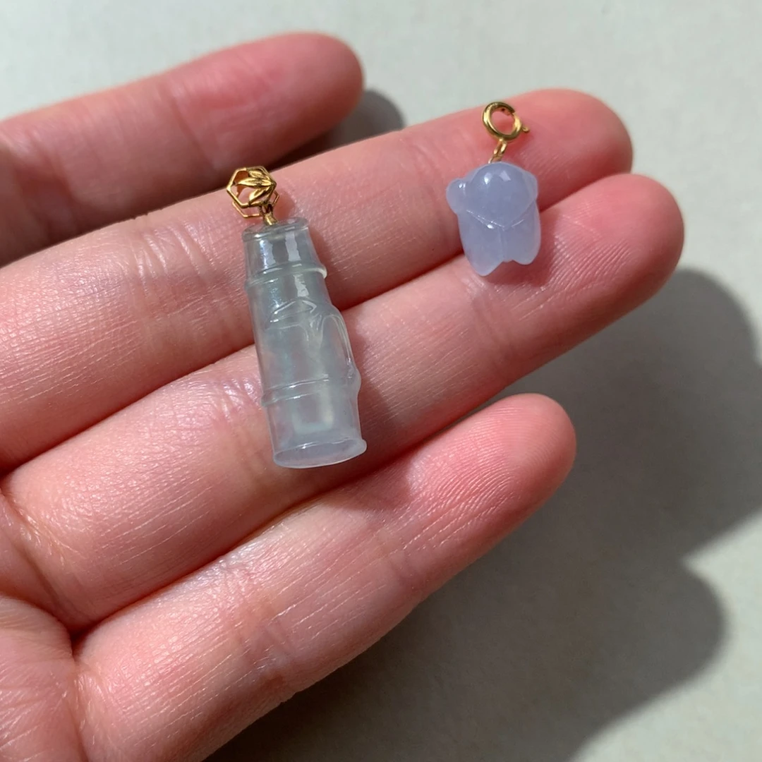 翡翠18K金镶嵌颈饰竹节